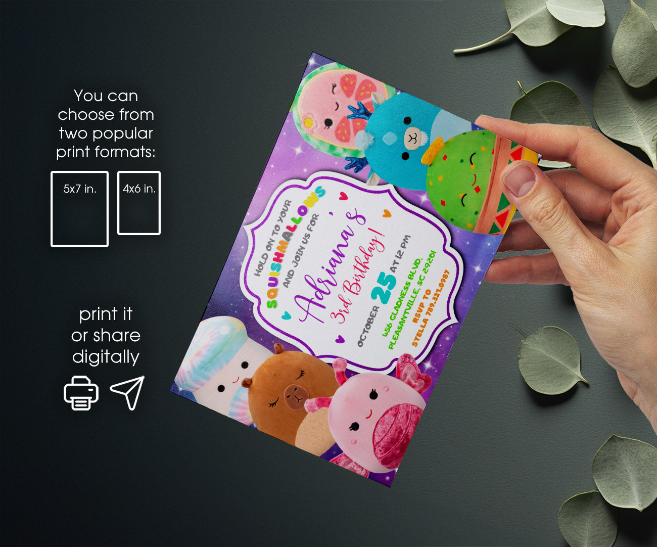 Squishmallows customizable invitation template | Share or Print | WM502