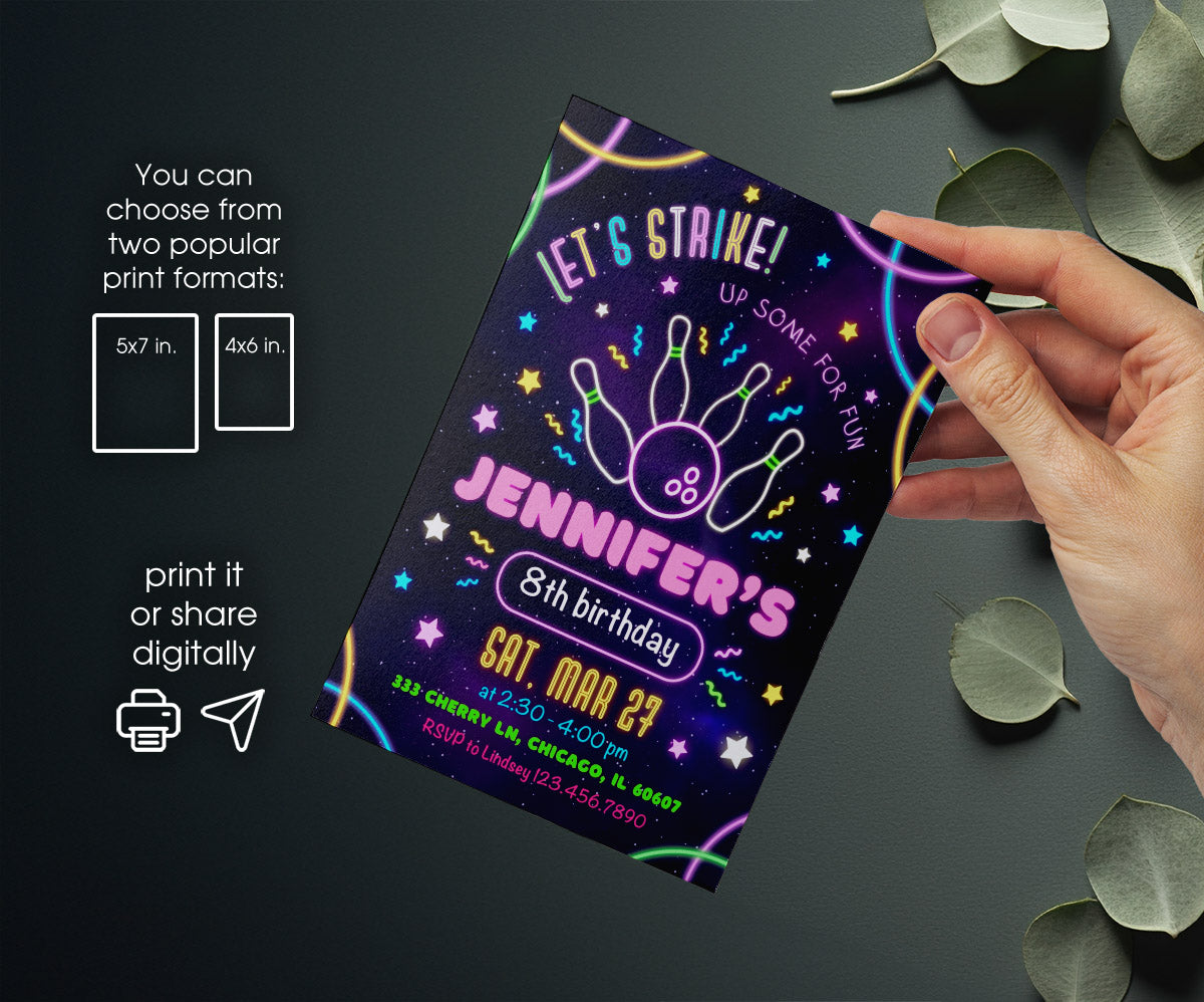 Bowling Strike Up customizable invitation template | Share or Print | FI010