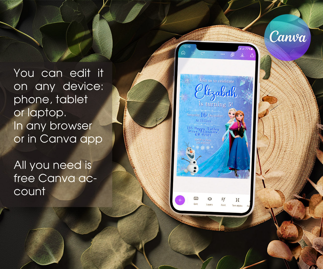 Frozen Elsa customizable invitation template | Share or Print | girl | TI824