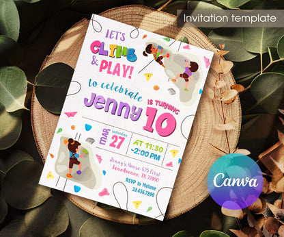 Rock Climbing customizable invitation template | Share or Print | KA757