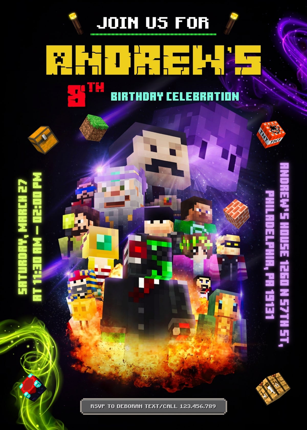 Minecraft Gamer customizable invitation template | Share or Print | CQ166