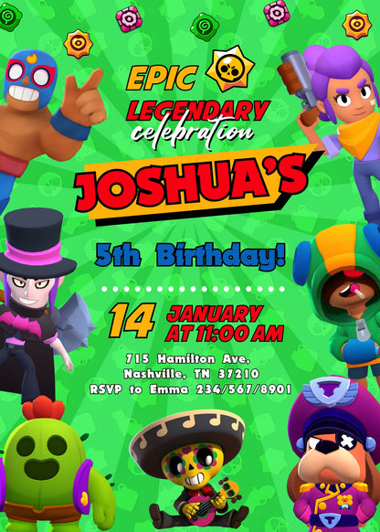 Brawl Stars Gamer customizable invitation template | Share or Print | QY089
