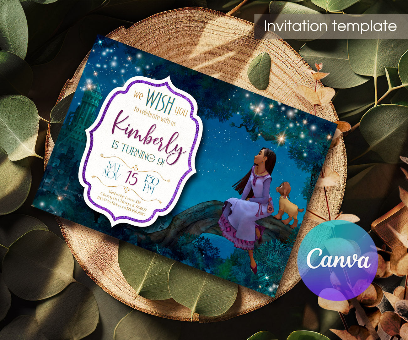 Wish Magic Asha customizable invitation template | Share or Print | girl | UD075