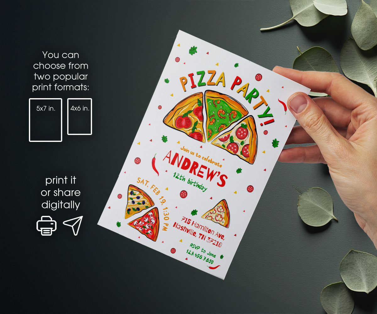 Pizza Party customizable invitation template | Share or Print | JR247
