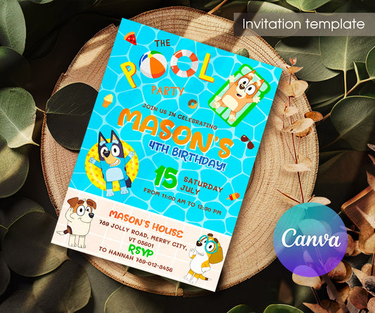Bluey Bingo Pool customizable invitation template | Share or Print | HT237