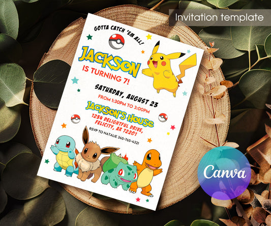 Pokemon Pikachu customizable invitation template | Share or Print | HK454