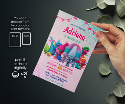 Trolls Poppy customizable invitation template | Share or Print | VT181