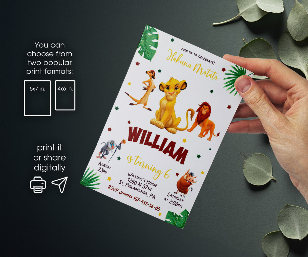 Lion King Simba customizable invitation template | Share or Print | PN727