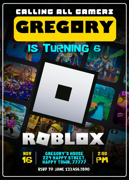 Roblox Gamer customizable invitation template | Share or Print | CC694