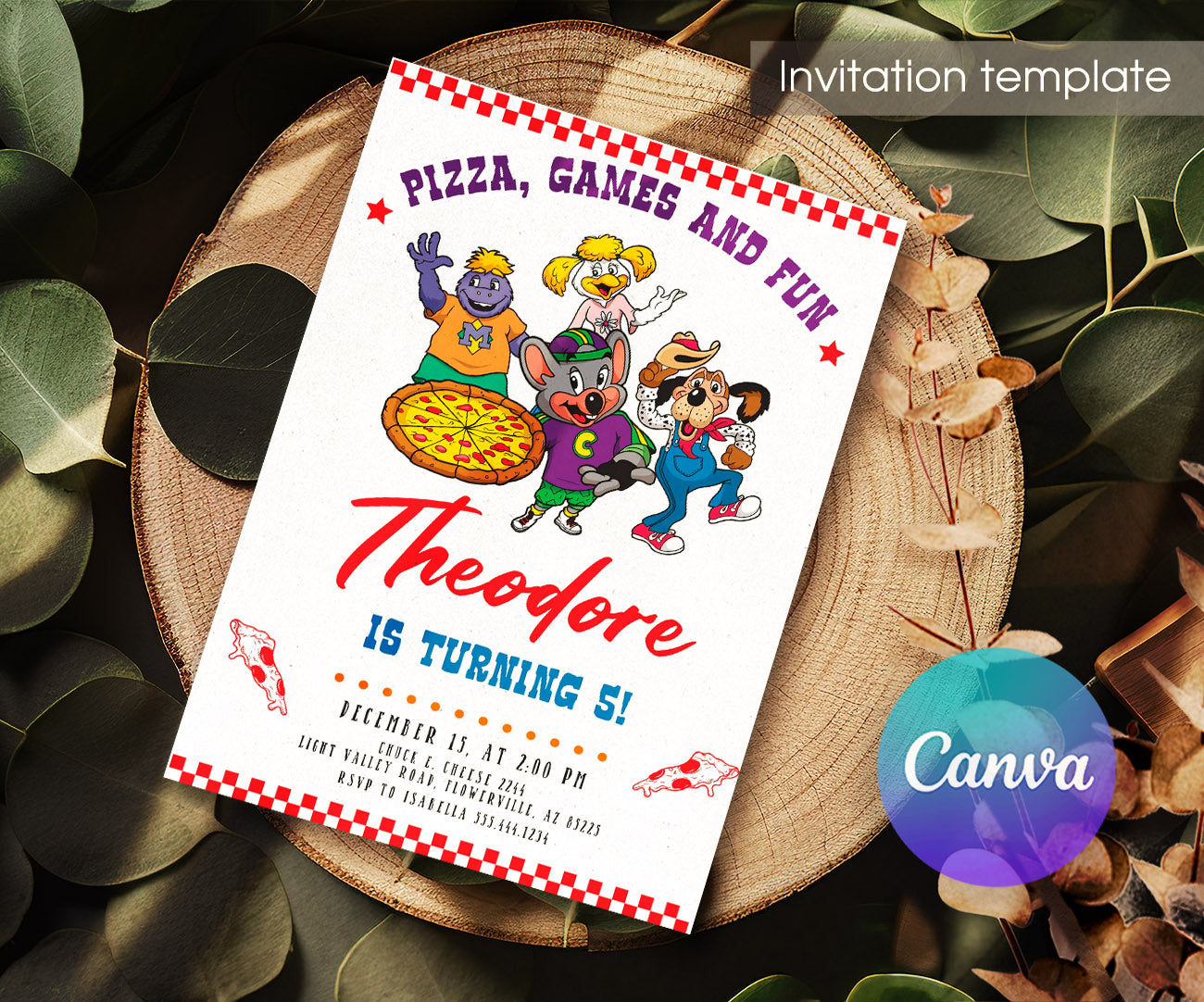 Chuck E. Cheese customizable invitation template | Share or Print | CV836