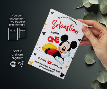 Mickey Mouse 1st Birthday customizable invitation template | Share or Print | CF088
