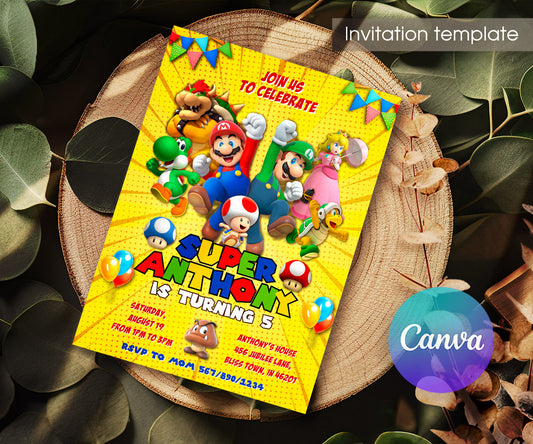 Super Mario Bros customizable invitation template | Share or Print | VA671