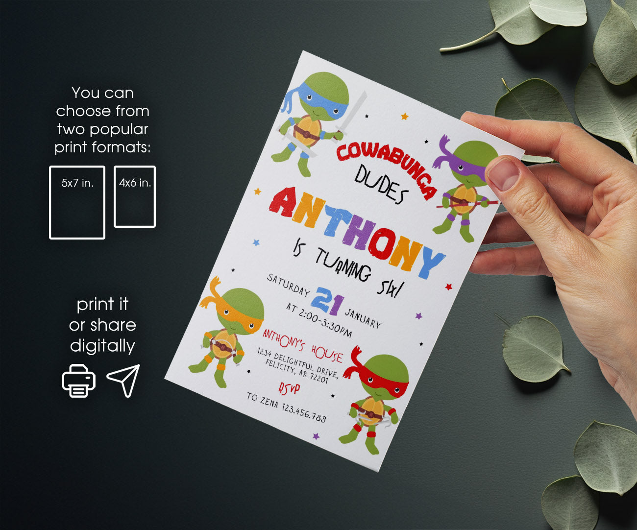 Teenage Mutant Ninja Turtles customizable invitation template | Share or Print | boy | OC167