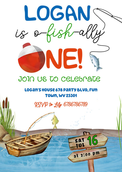 Fishing 1st O-Fish-Ally customizable invitation template | Share or Print | YP469