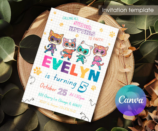 SuperKitties customizable invitation template | Share or Print | TL853