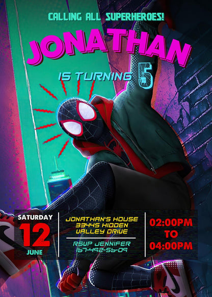 Spider Man Across the Spider-Verse customizable invitation template | Share or Print | boy | OU099