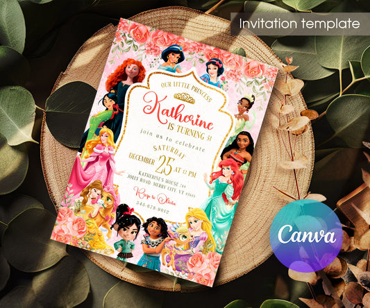 Disney Princess customizable invitation template | Share or Print | girl | CH923