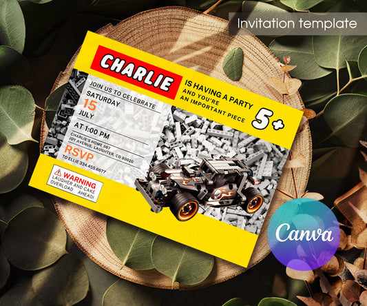 Lego Race Car customizable invitation template | Share or Print | boy | DF655