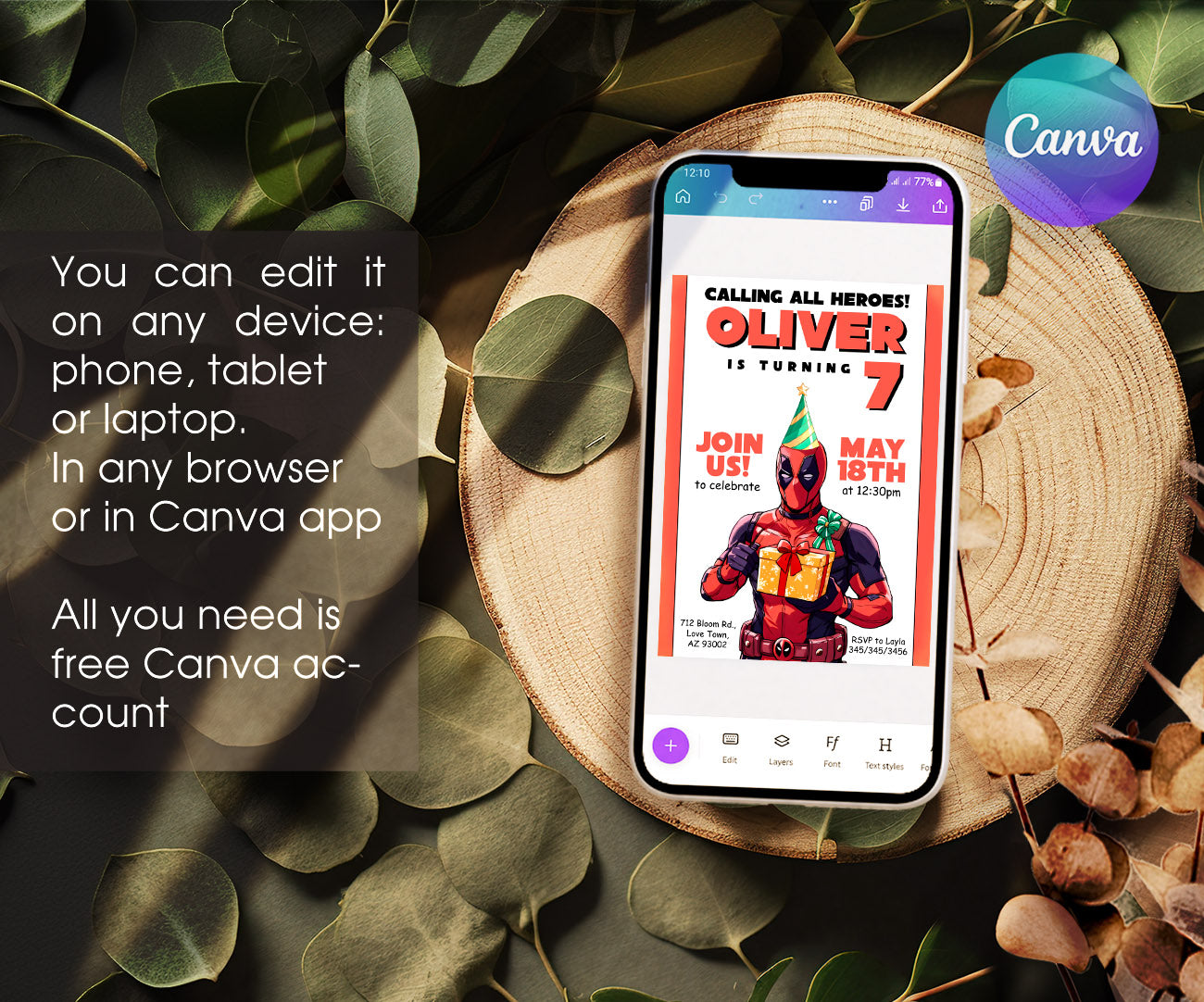 Deadpool Marvel customizable invitation template | Share or Print | boy | TL040