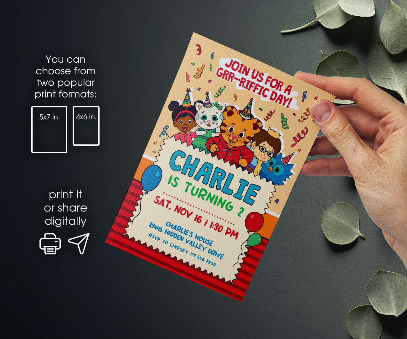 Daniel Tiger's Neighborhood customizable invitation template | Share or Print | RV628