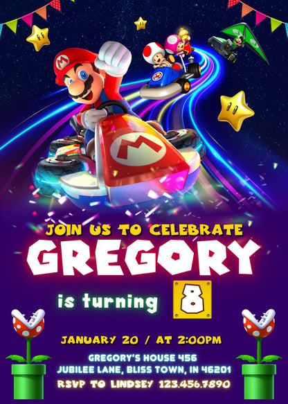 Mario Kart Gamer customizable invitation template | Share or Print | boy | MN586