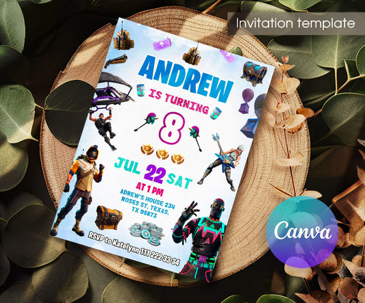 Fortnite Gamer customizable invitation template | Share or Print | boy | BB991