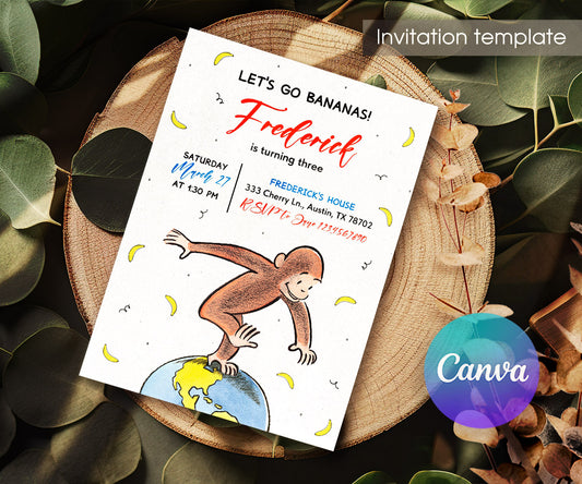 Curious George Monkey customizable invitation template | Share or Print | DU790