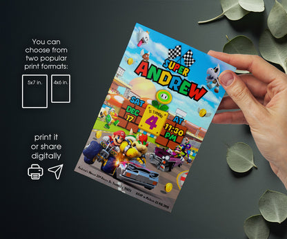 Mario Kart Gamer customizable invitation template | Share or Print | boy | ZB292