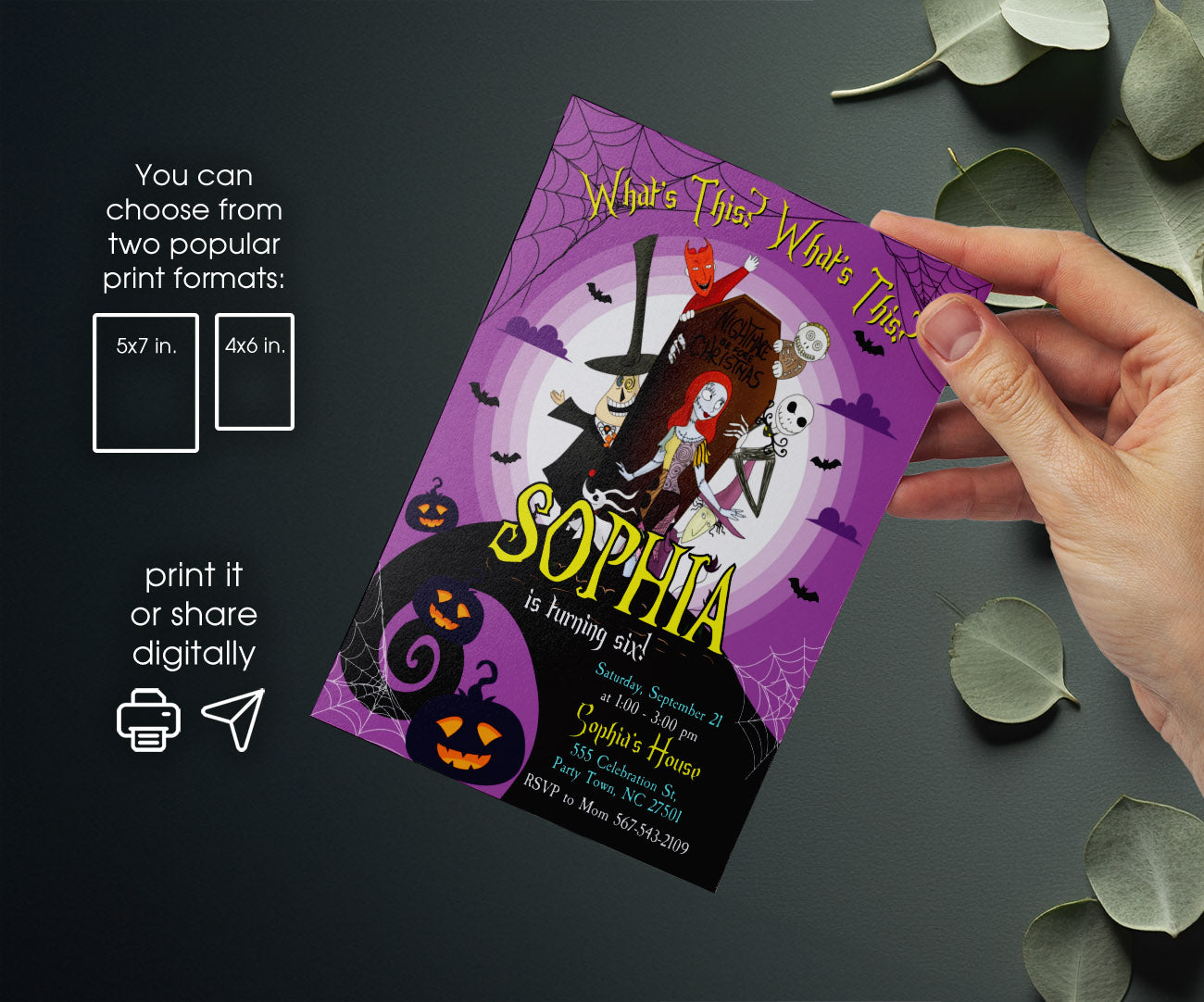 The Nightmare Before Christmas Halloween customizable invitation template | Share or Print | XJ610