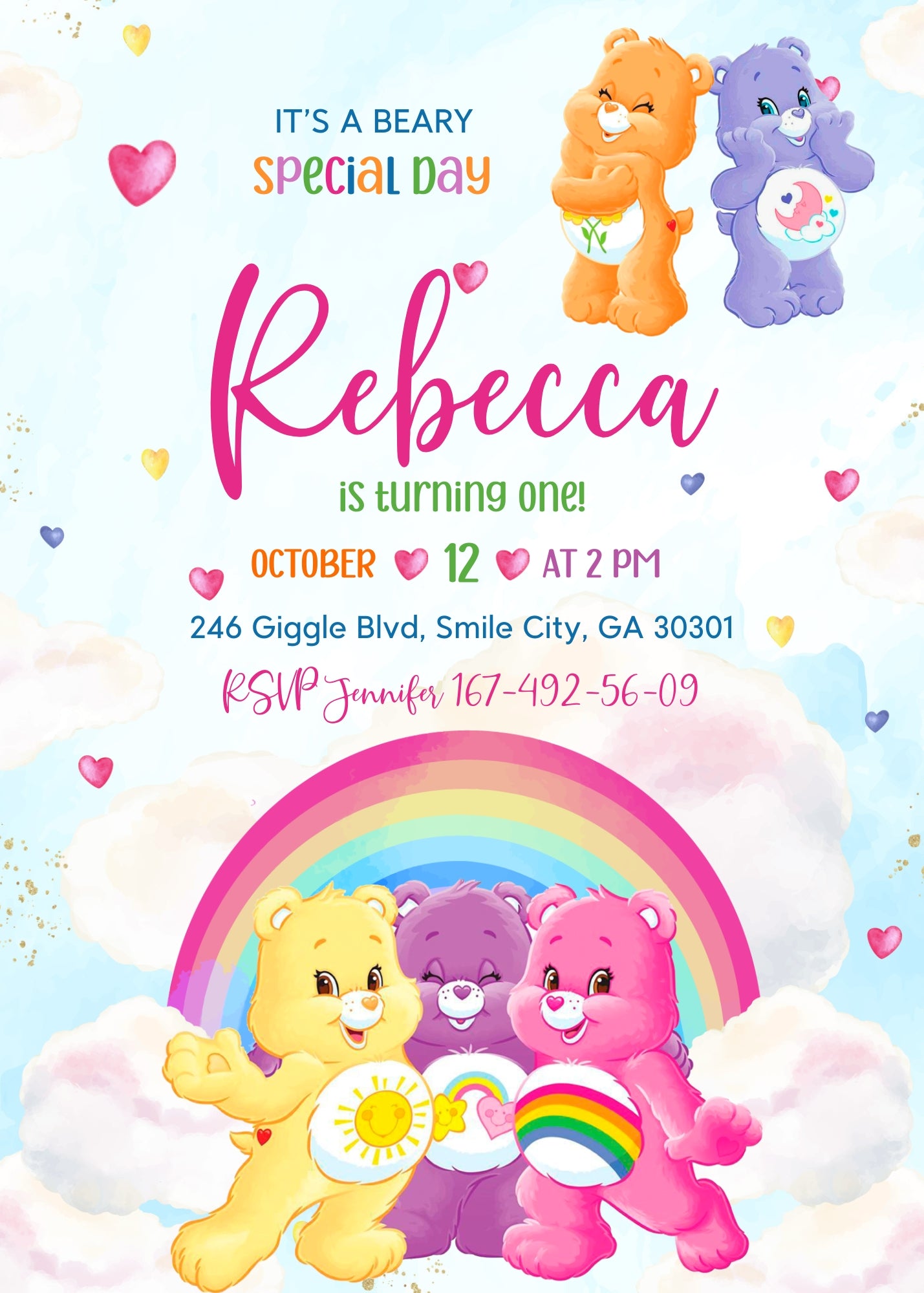Care Bears customizable invitation template | Share or Print | KD440