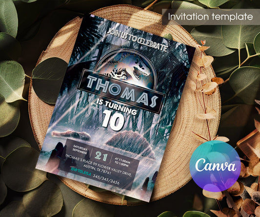 Jurassic World Rebirth Dinosaur customizable invitation template | Share or Print | SY520