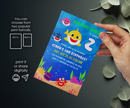 Baby Shark customizable invitation template | Share or Print | GG195