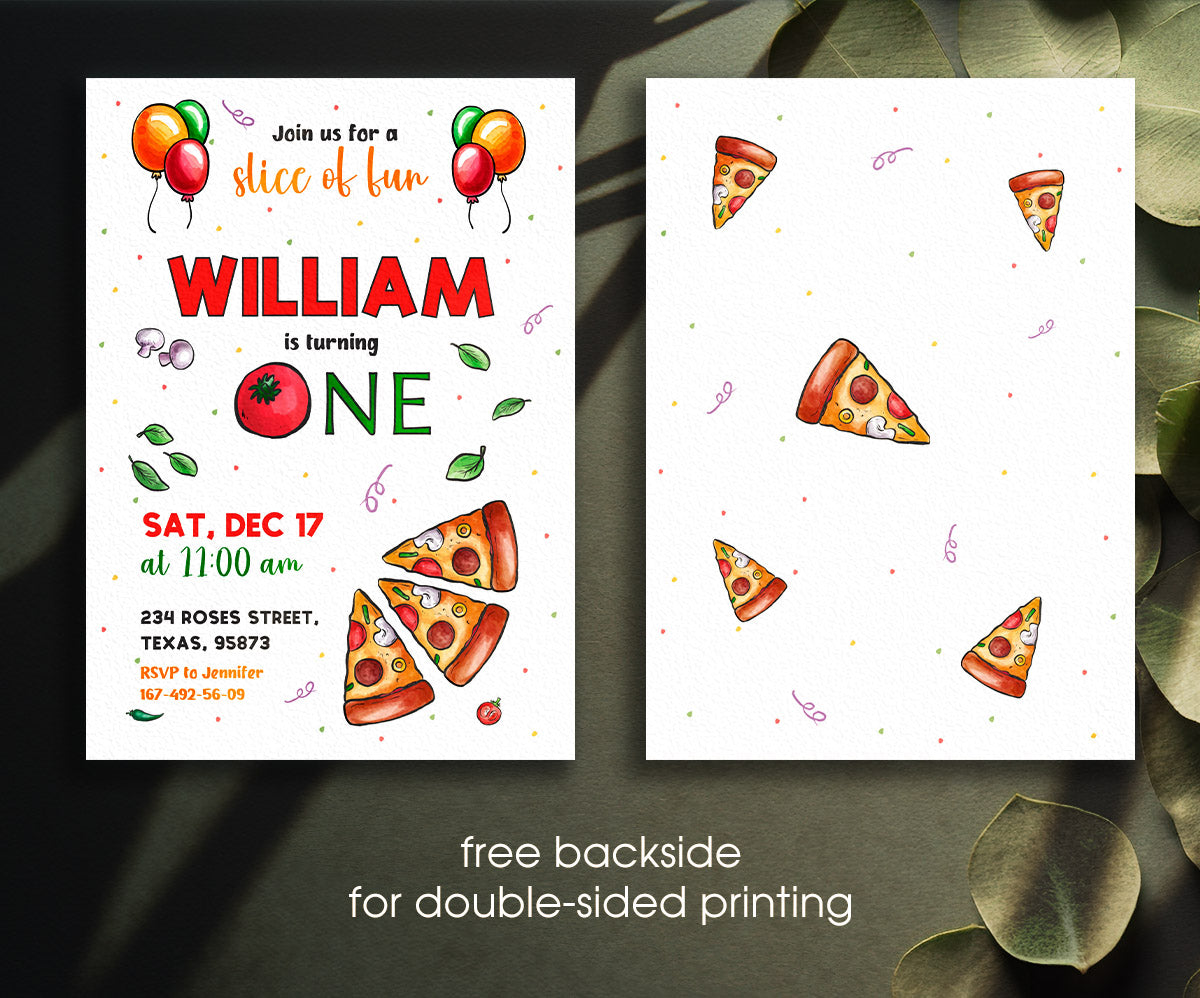 Pizza 1st Party customizable invitation template | Share or Print | RG261