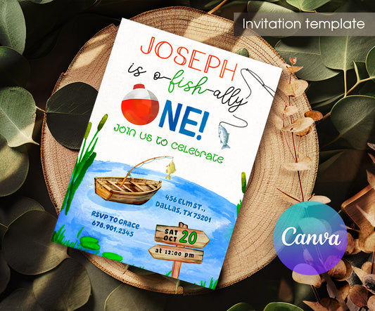 Fishing 1st O-Fish-Ally customizable invitation template | Share or Print | WX491