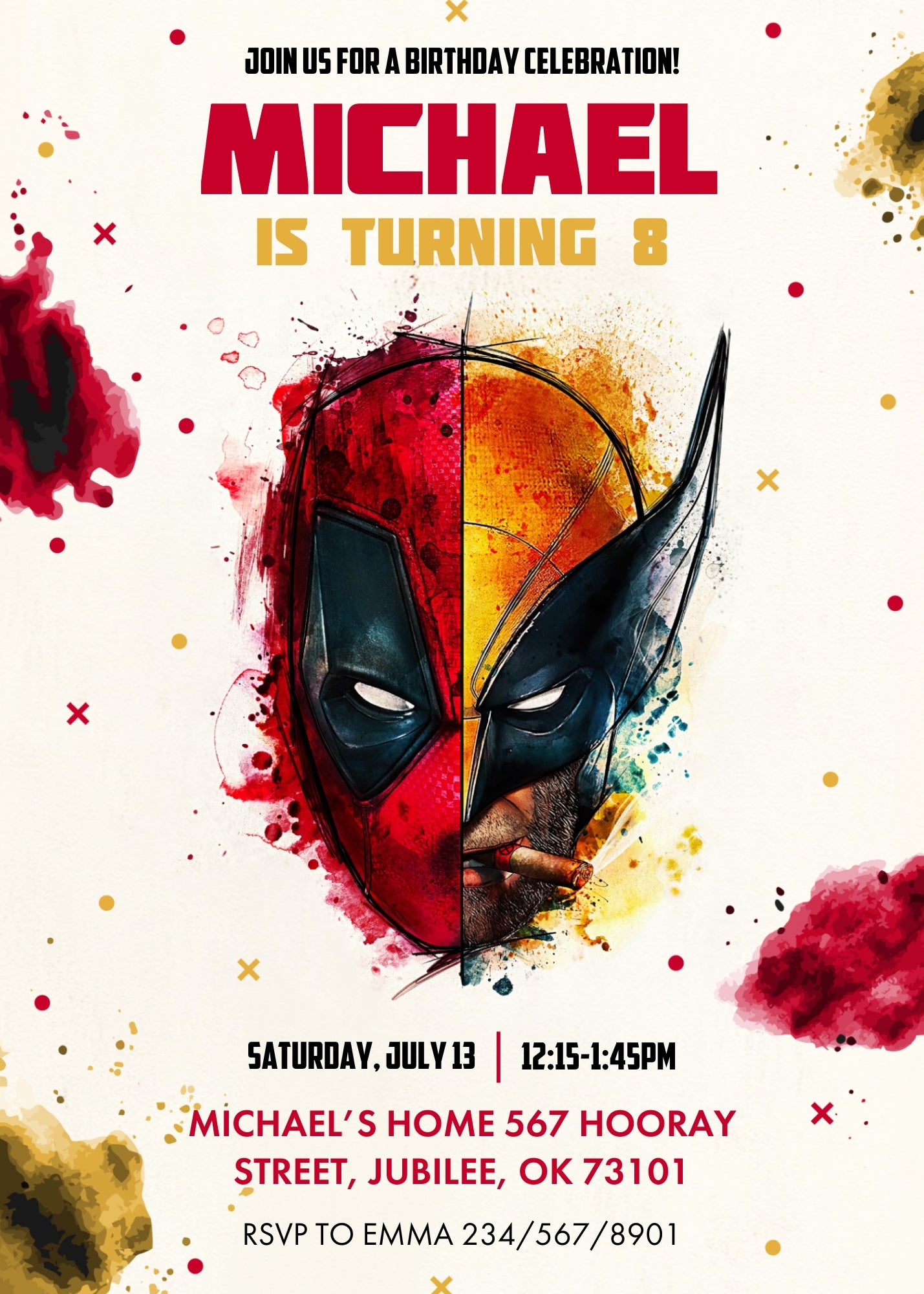 Deadpool Wolverine Marvel customizable invitation template | Share or Print | boy | JJ756