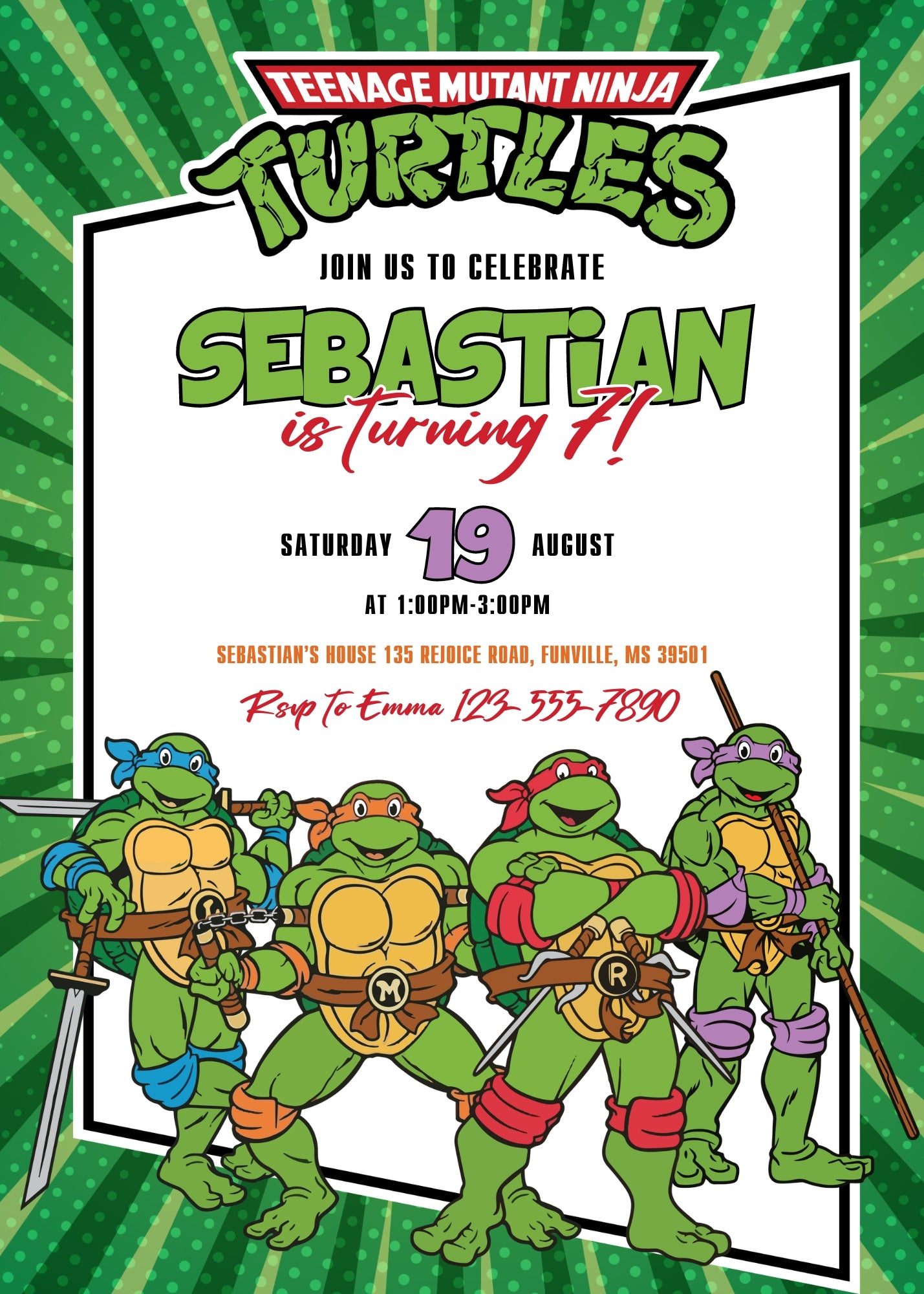 Teenage Mutant Ninja Turtles customizable invitation template | Share or Print | boy | JM184