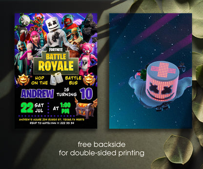 Fortnite Gamer customizable invitation template | Share or Print | boy | BN331