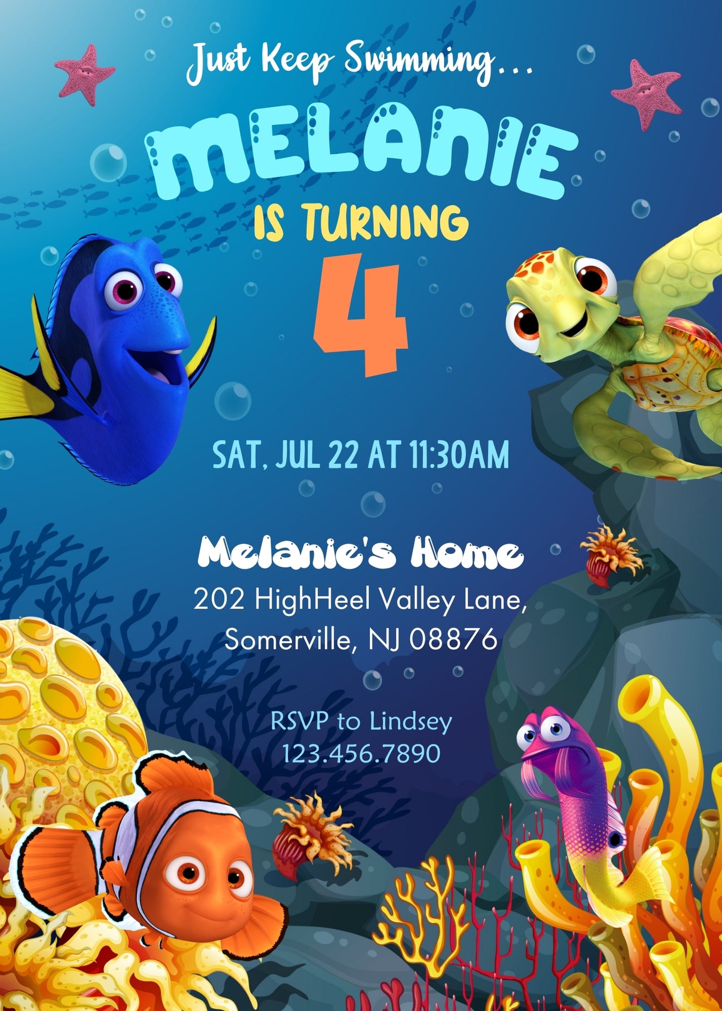Finding Nemo customizable invitation template | Share or Print | MR362