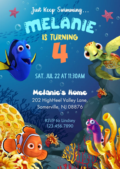 Finding Nemo customizable invitation template | Share or Print | MR362