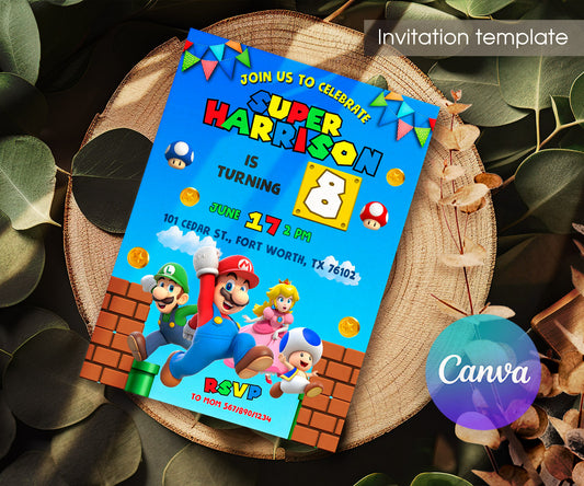 Super Mario Bros customizable invitation template | Share or Print | ZJ638