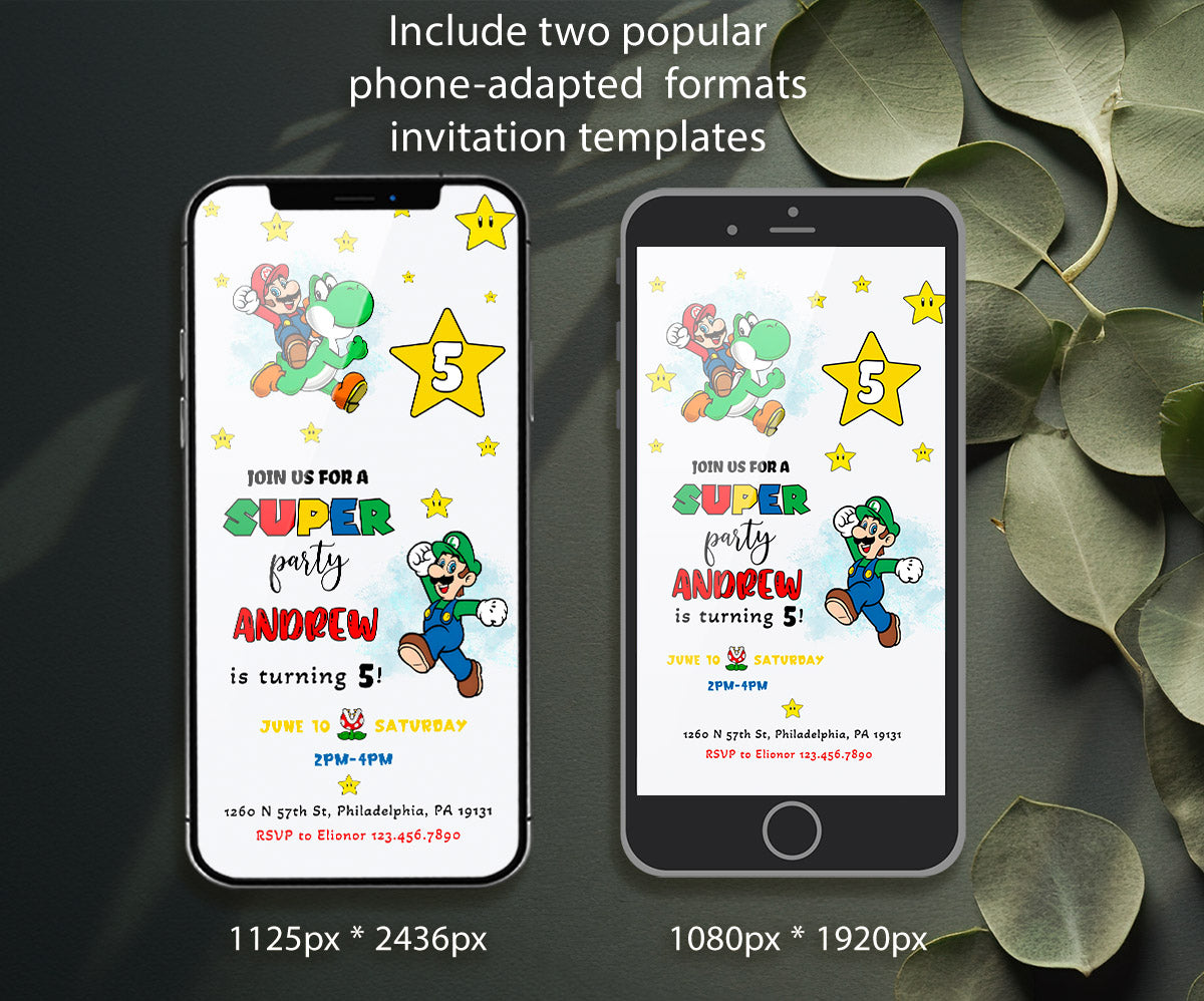 Super Mario Bros customizable invitation template | Share or Print | XK771