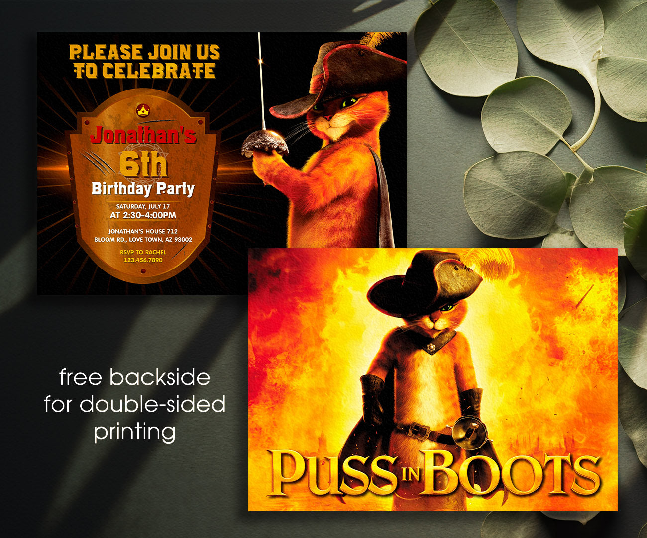 Puss in Boots Cat Shrek customizable invitation template | Share or Print | GS269