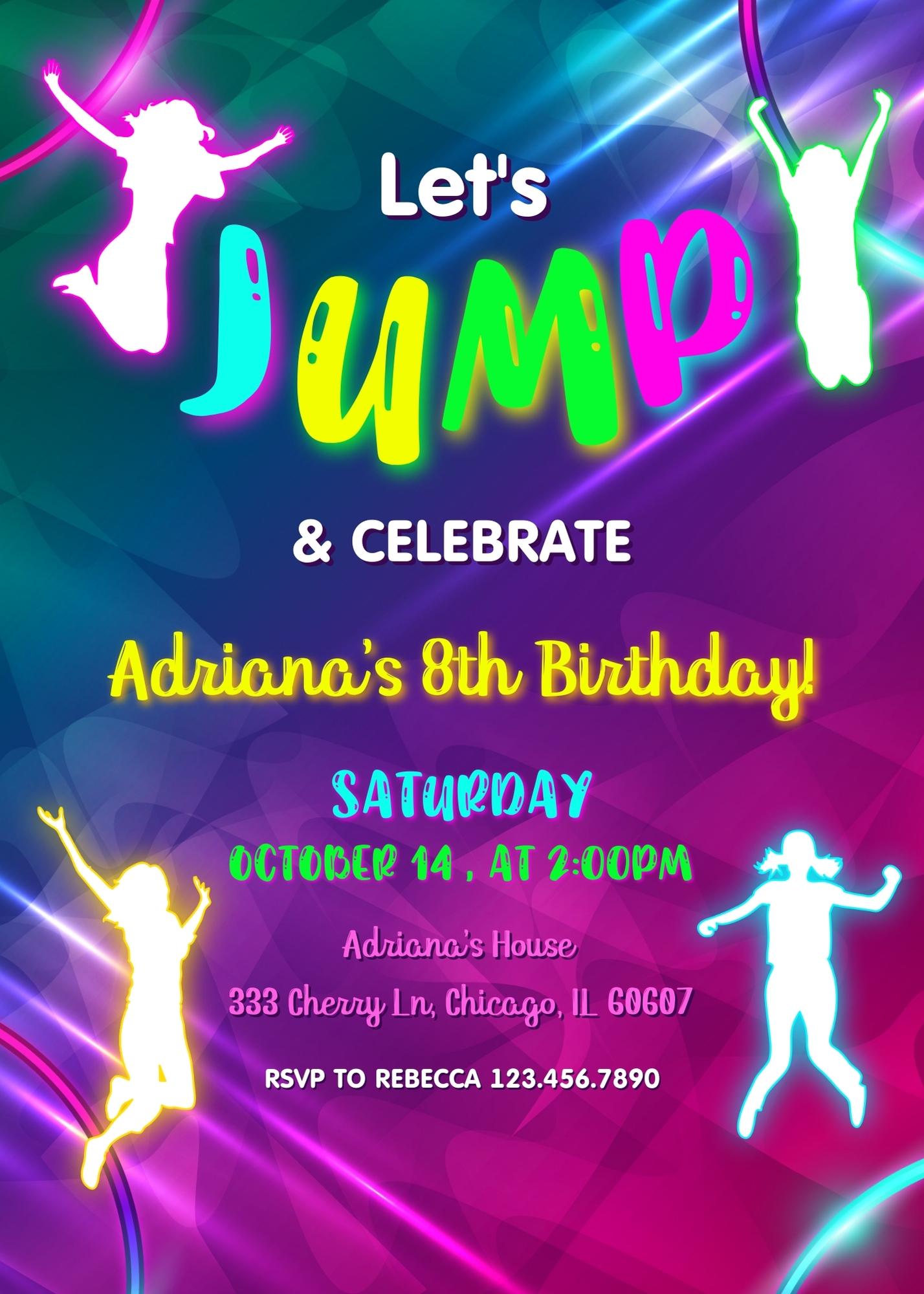 Trampoline Jump Party customizable invitation template | Share or Print | YC523