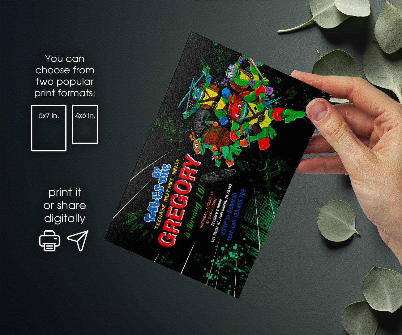Teenage Mutant Ninja Turtles customizable invitation template | Share or Print | boy | KU234