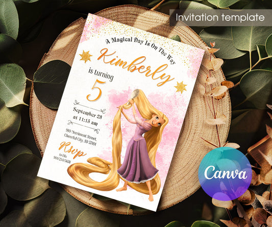 Rapunzel Princess Tangled customizable invitation template | Share or Print | girl | HH729