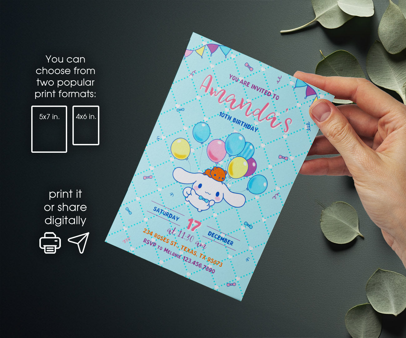 Cinnamoroll Hello Kitty Sanrio customizable invitation template | Share or Print | girl | SA802
