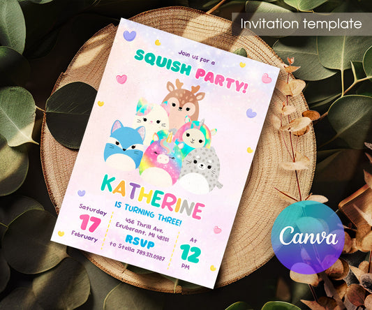 Squishmallows customizable invitation template | Share or Print | DJ519