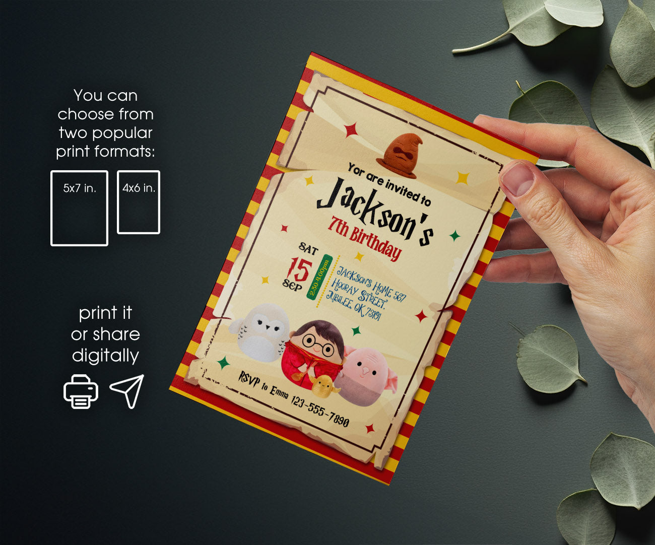 Squishmallows Harry Potter customizable invitation template | Share or Print | HJ524