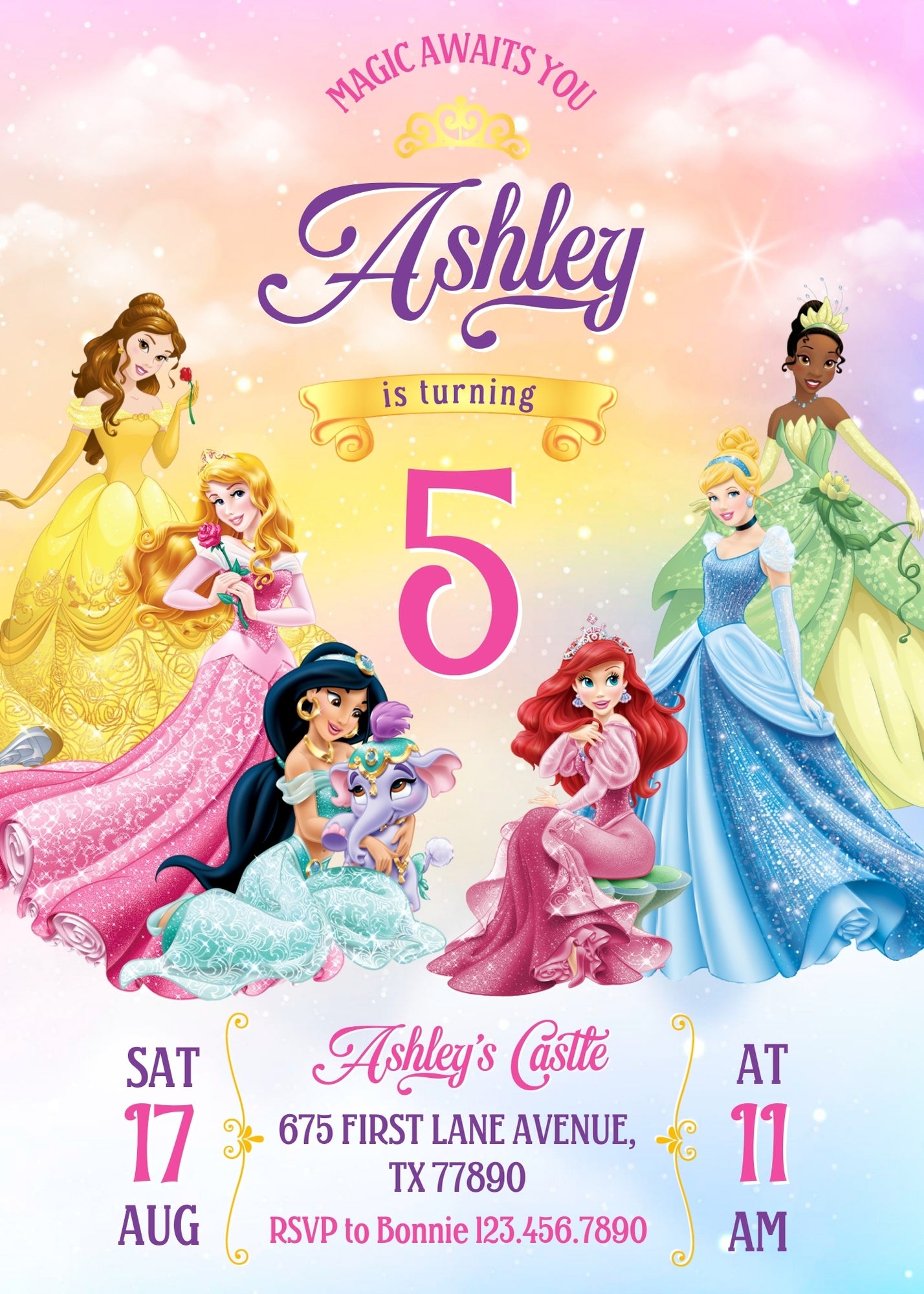 Disney Princess customizable invitation template | Share or Print | girl | VU861