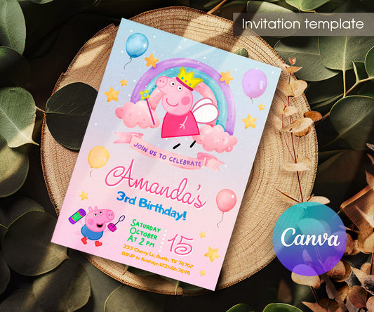 Peppa Pig customizable invitation template | Share or Print | girl | JS145